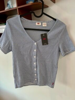 Levi's Women's Navy & White Striped Button-Front Top